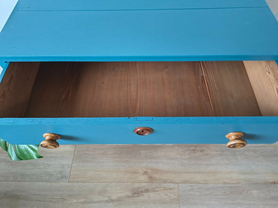 Vintage Dresser / Chest of Drawers – Petrol Blue & Wood – Sideboard (photo 4 of 9)
