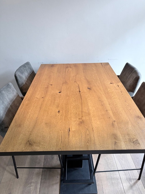 Tavolo da pranzo alto con piano in rovere e base in metallo – Table du sud, Tavoli da pranzo, polished steel (photo 2 of 5)