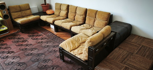 Rare Modular Brutalist Leather Seating Set Attributed to Carl Straub, Germany, 1970s – 8 Pieces