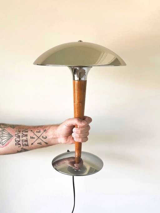 Ikea Dakapo Set of 2 Wood with Chrome Mushroom Lamps, Vintage