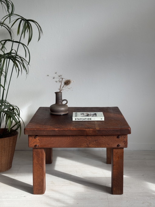 Vintage Brutalist Eiken Bijzettafel Salontafel Jaren 70