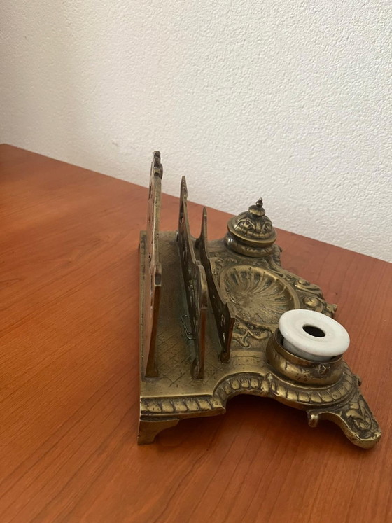 Encrier Vintage avec Porte-plume - Style Art Nouveau – Objets déco, Porcelain, Brass (photo 3 of 5)