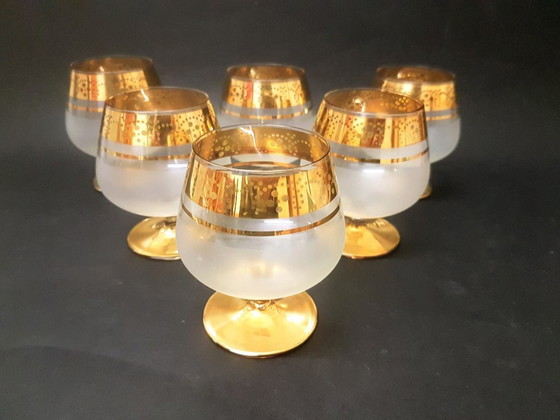 Image 1 of 6 bicchieri in cristallo con ornamento placcato oro / Exbor