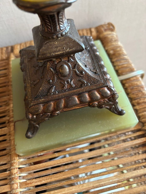 Image 1 of Vintage table lamp with onyx-look base and bronze details