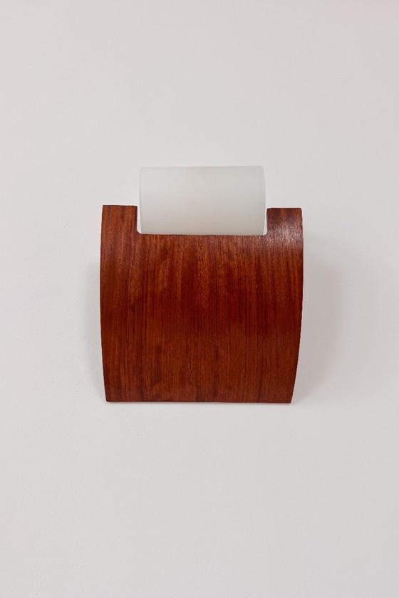 Vintage wooden and opaline Wall light, France 1970, Glass, Brown, Design (photo 2 of 5)