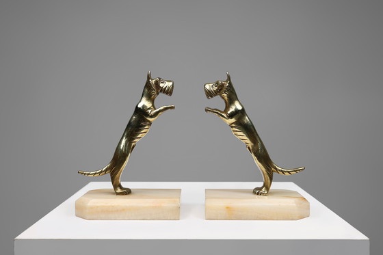 Image 1 of Art Deco Bookends in Copper with Marble Bases, France, 1930s, Set of 2