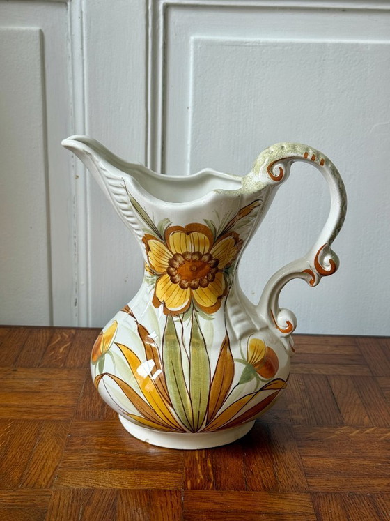 Image 1 of Vintage Italian Bassano Ceramic Hand-Painted Pitcher