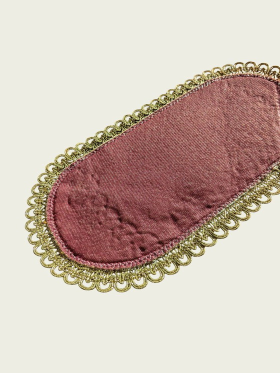 Image 1 of 3-delige vintage tafelloperset met groene en oranje bloemen – goudkleurige rand