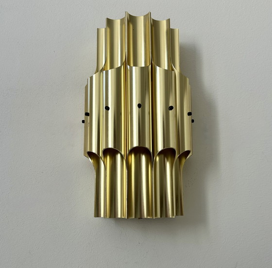 Image 1 of Lampada da parete vintage curva Karlby &quot;Pan&quot;, ottone, Lyfa Danimarca 1960