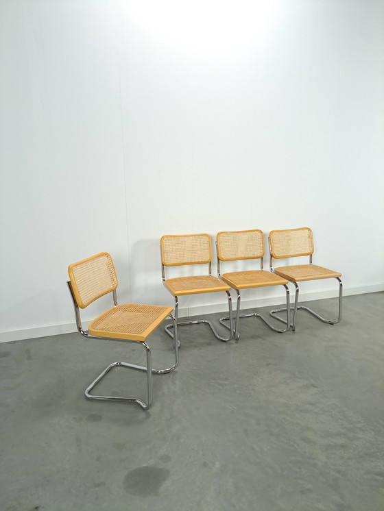 Image 1 of Italian Webbing Set Chairs With Chrome Tube Frame Vintage Chair