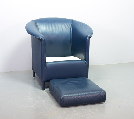 Image 1 of Wittmann Petrol Blue Soft Leather Club Chair Designed, Model Aura by Paolo Piva. Autriche, années 1980.