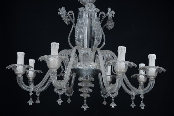 Image 1 of Vintage kroonluchter van helder Murano-glas uit de jaren 1940, een klassiek Italiaans kunstglas.