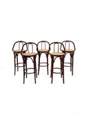 Set di 5 sgabelli da bar vintage con struttura in tessuto, stile Thonet anni '60.