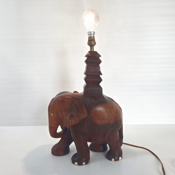 Image 1 of MAGNIFIQUE LAMPE ELEPHANT VINTAGE ART DECO 1940 1950 EN BOIS MASSIF 40S 50S