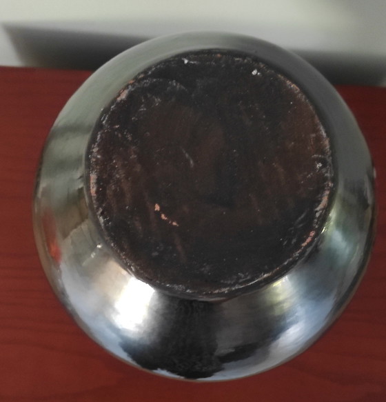 Image 1 of Vintage Mid-Century Ceramic Drop Vase (36cm) – Metallic Black
