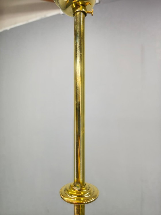 Image 1 of Art Deco Brass Pendant with Geometric Opaline Glass, Czechoslovakia 1930s