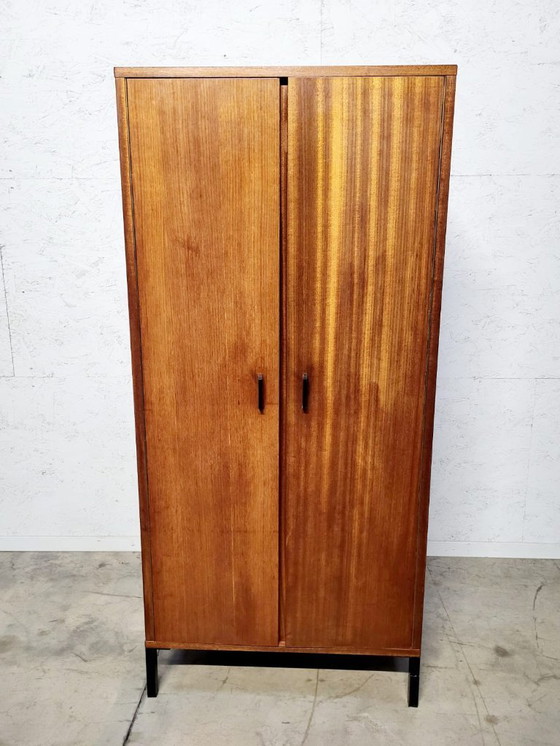 Image 1 of 2-delige (losse delen) vintage hoge opbergkast – 1960s – Echt houtfineer