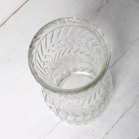 Image 1 of Mid-century Vintage Rare Clear Hand Pressed Glass Flower Vase / Fidenza / Italy / 1970s