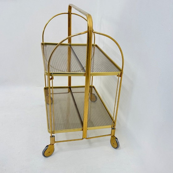 Servierwagen aus Messing und geriffeltem Glas, Metall, Gold, Vintage (Foto 4 von 15)