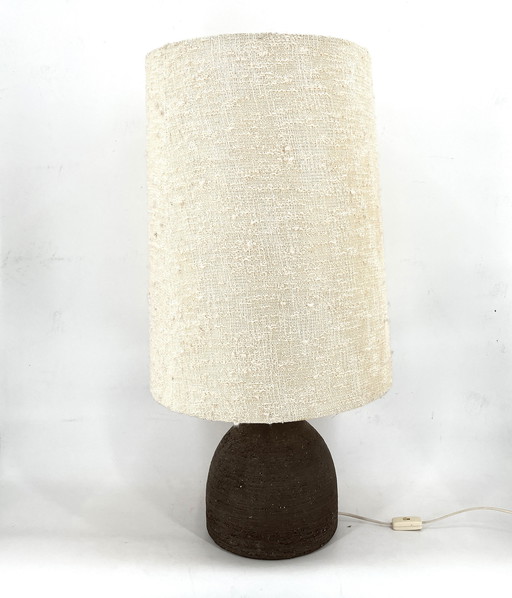Grande lampe de table ou lampadaire en céramique des années 1960 avec abat-jour en tissu original de Krösselbach