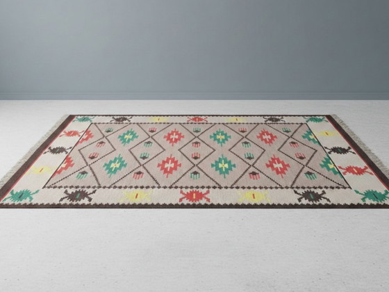 Image 1 of Tapis géométrique typique des années 1960, style bruxellois, KELIM