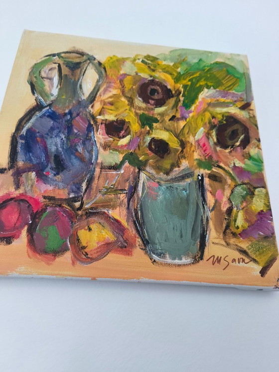 Image 1 of Original Sunflowers Still Life by M Savu | Acrylic on Canvas | 30 × 30 cm