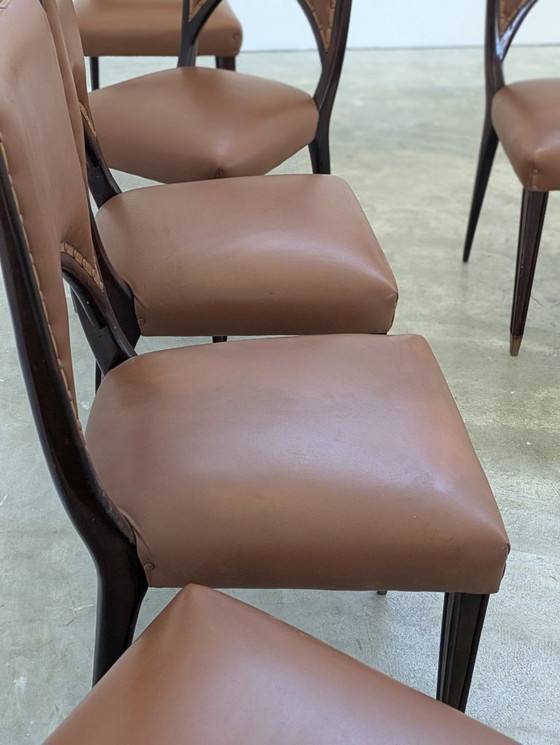 Image 1 of Chair - Wood, Leather - Set of Eight Art Deco Chairs