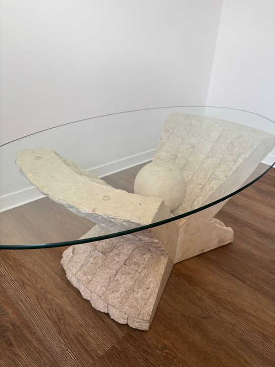 Image 1 of Table basse en pierre naturelle avec plateau en verre