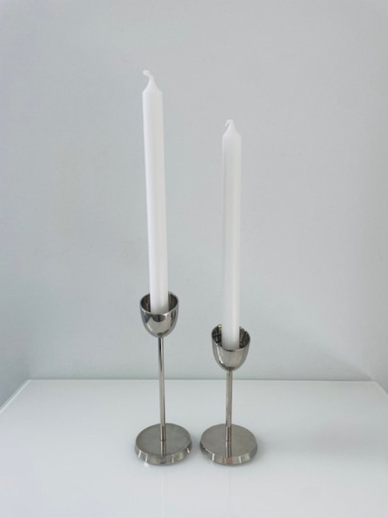 Image 1 of Set di 2 candelieri in acciaio, design moderno