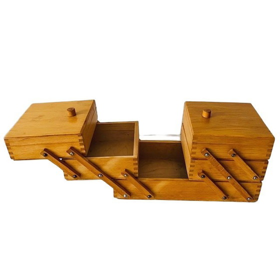 Image 1 of Scatola da cucito pieghevole in legno vintage, scatola artigianale di design danese, anni '60