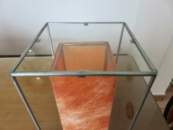 Image 1 of Modernist, minimalist lamp, orange fiber, glass and metal, 1970-1980