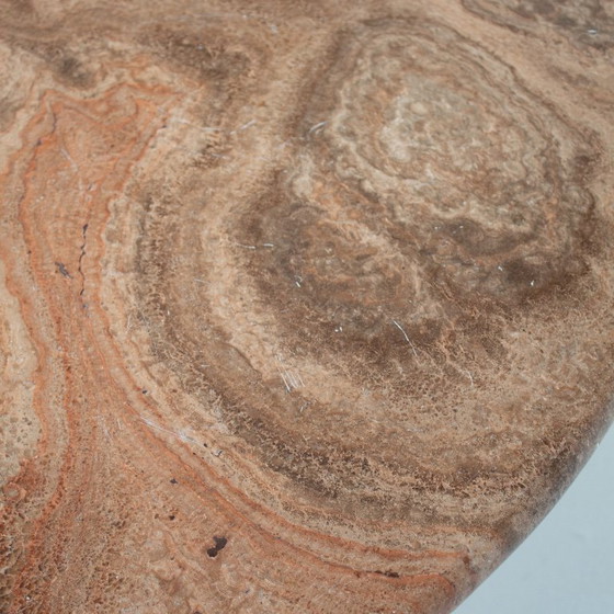 Image 1 of Round Marble Dining Table with Burgundy Lacquered Base