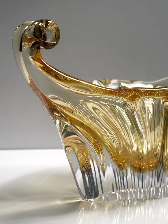 Image 1 of Murano Bowl Champagne Gold Glass Vide Poche Mid - Century Italy Vintage 70s Handmade Ashtray Crystal