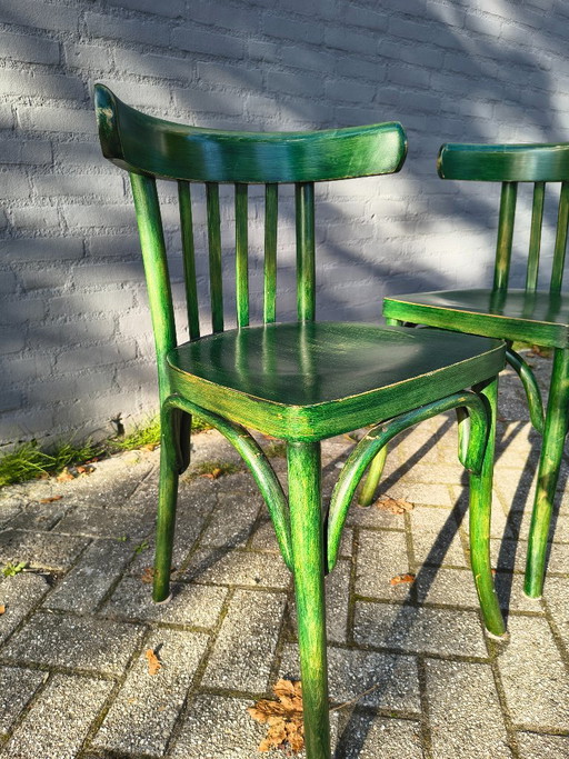 6x Sillas de Café Verdes Vintage / Estilo Thonet