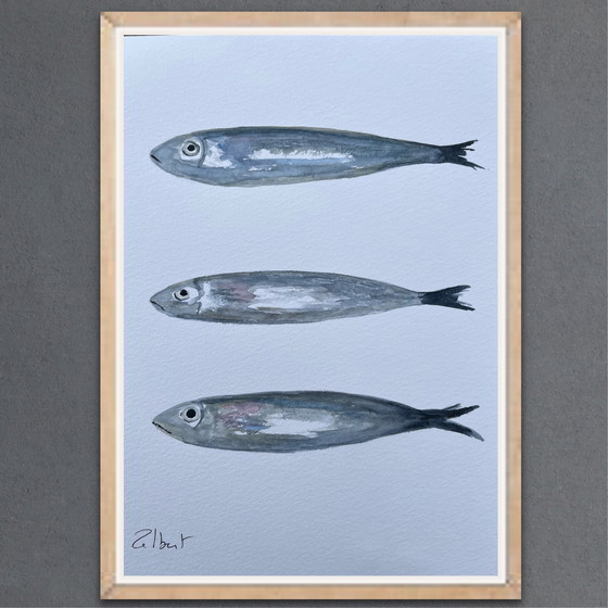 Image 1 of Watercolor on paper, 21x15cm. "Sardines"