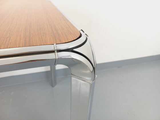 Image 1 of Tavolo da pranzo quadrato vintage Pierre Paulin in palissandro e metallo cromato degli anni '70