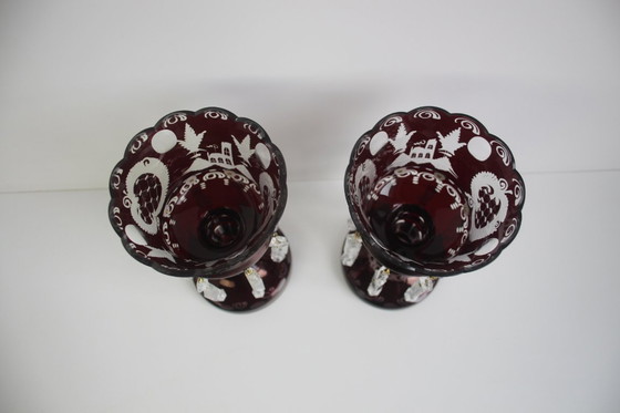 Image 1 of Antique Set of 36 pieces of Artistic cut Ruby red glass, Egermann, 1950's. 