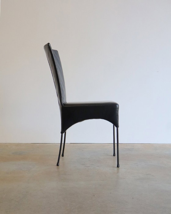 Image 1 of 4 sedie da pranzo in pelle nera