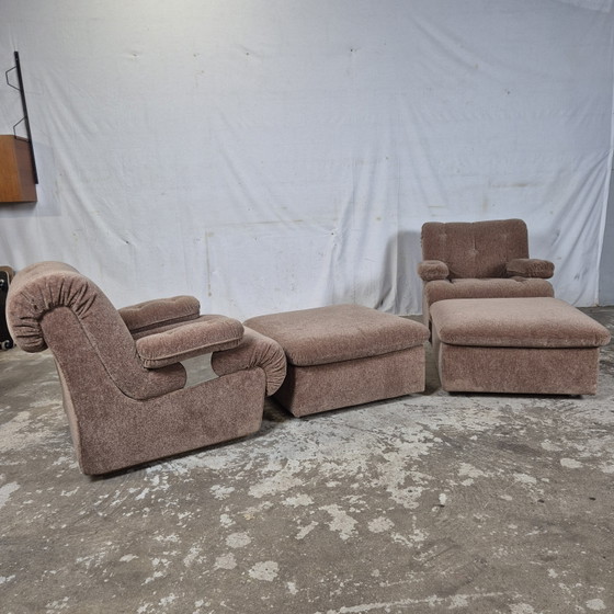 Prezzo del set! Vintage 2x Poltrona 1 Ottomana Divano Modulare 2 Posti – Poltrone, Velvet (photo 10 of 15)