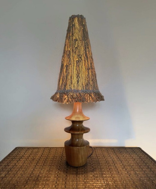 Lampe bois tourné années 70