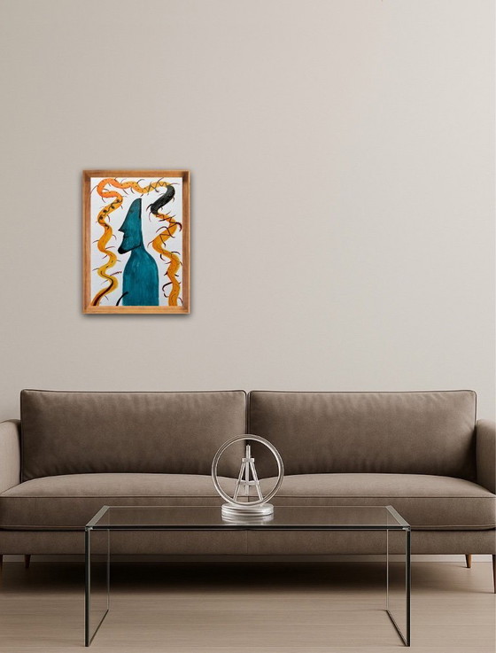 Image 1 of Inkt op getint papier. Formaat 30x21cm.