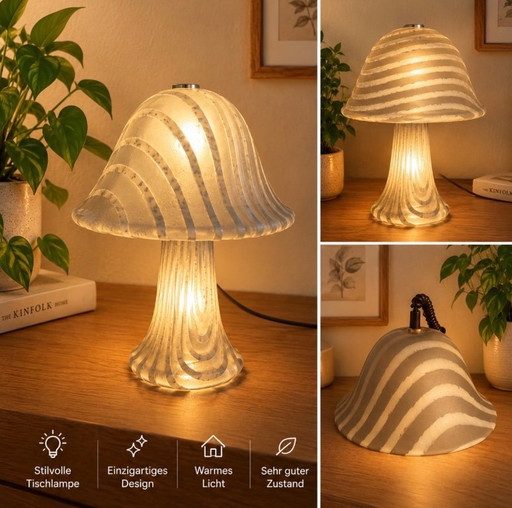 Putzler Table Lamp, Mushroom-shaped Striped Glass