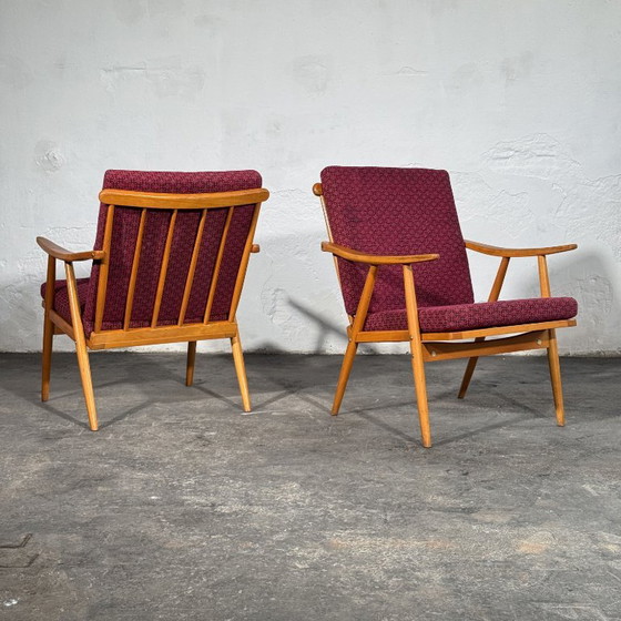 TON Stil Buchenholz Sessel, Paar, 1960er Jahre – Textile (photo 9 of 11)