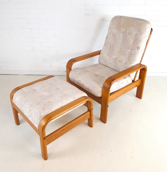 Vintage Teak Armchair With Ottoman Danish Design 70s – Textile, Wood (photo 2 of 10)