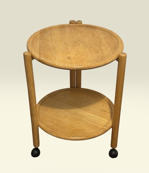 🛒 Deense inklapbare serveertrolley / bijzettafel | Jens Quistgaard | Jaren '70 | Met draaischijf (Lazy Susan)