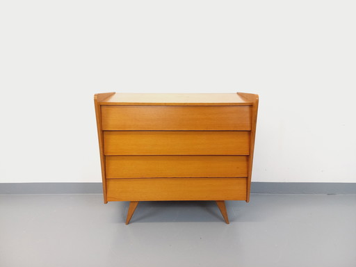 Vintage 50s 60s Light Oak Wood Chest Of Drawers