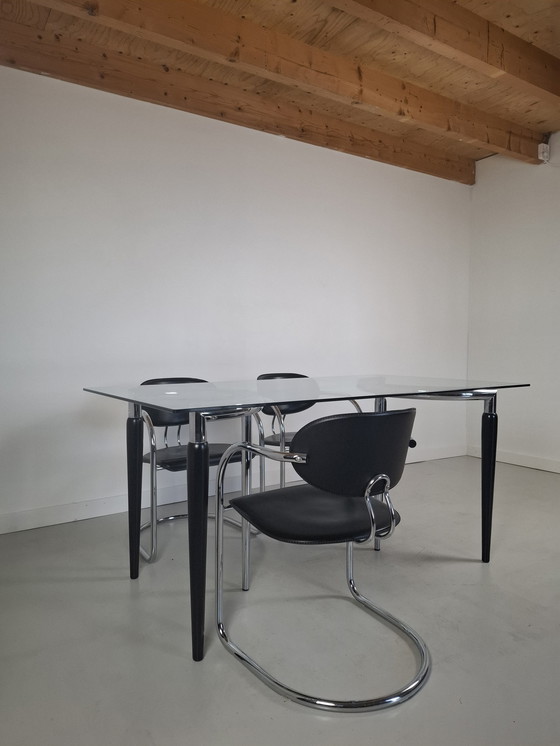 Image 1 of Effezeta Post modern eettafel set met 5 stoelen italian Design jaren 80 