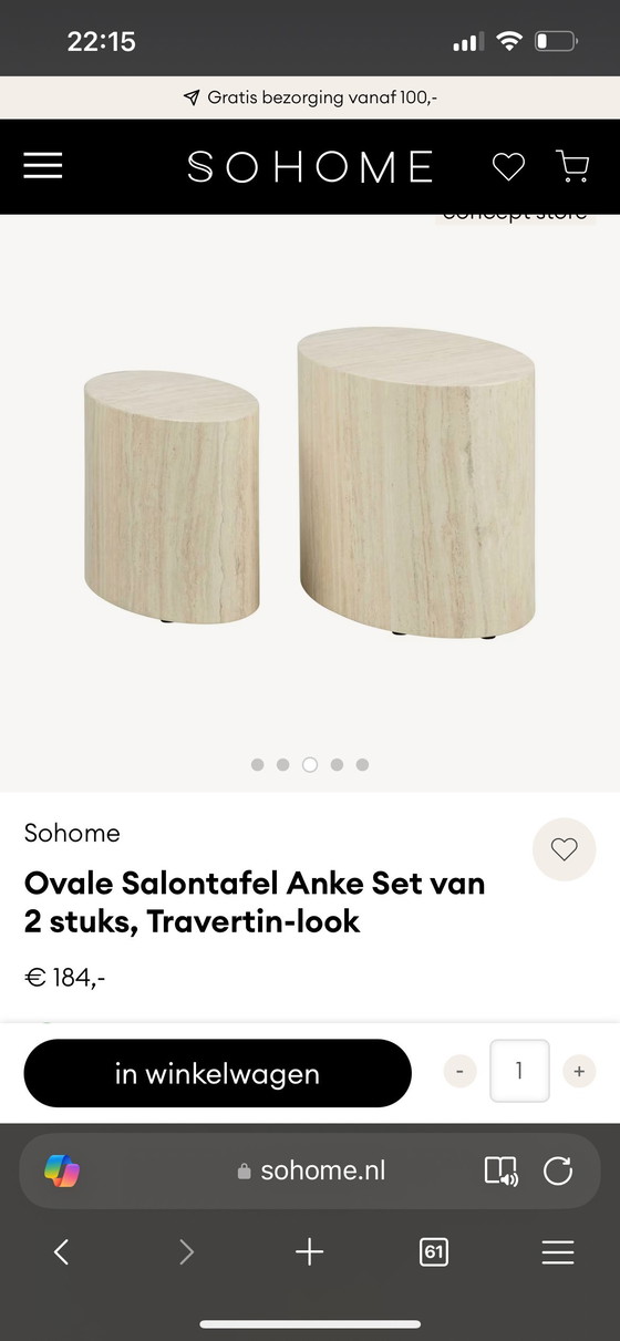 Image 1 of Travertine-look side tables