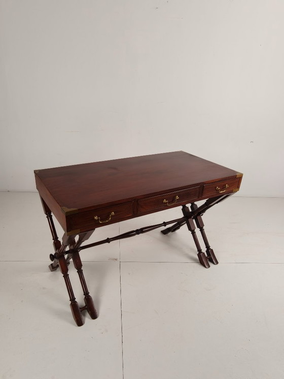 Image 1 of Vintage Anglo-Indian military writing desk – brass inlay