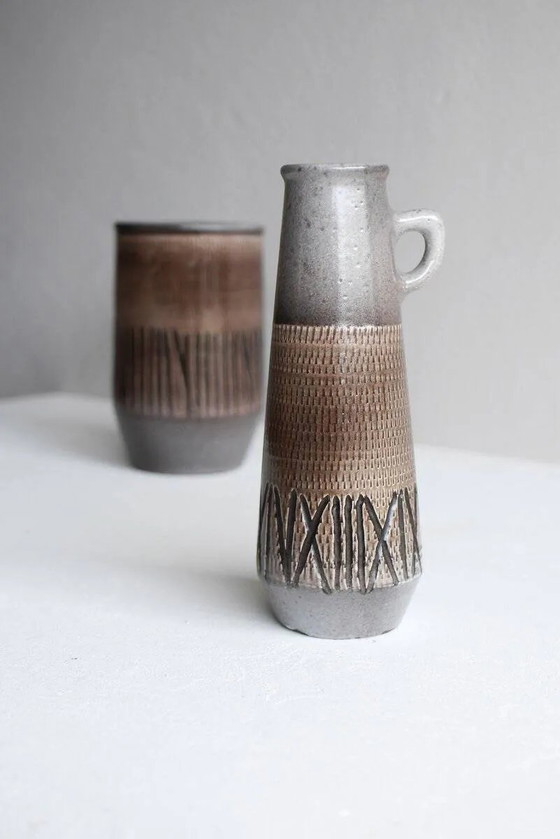 Image 1 of Mid-century Scandinavian modern art design pottery vases in ceramic by Ingrid Atterberg for Upsala Ekeby, Sweden, 1970s, set of